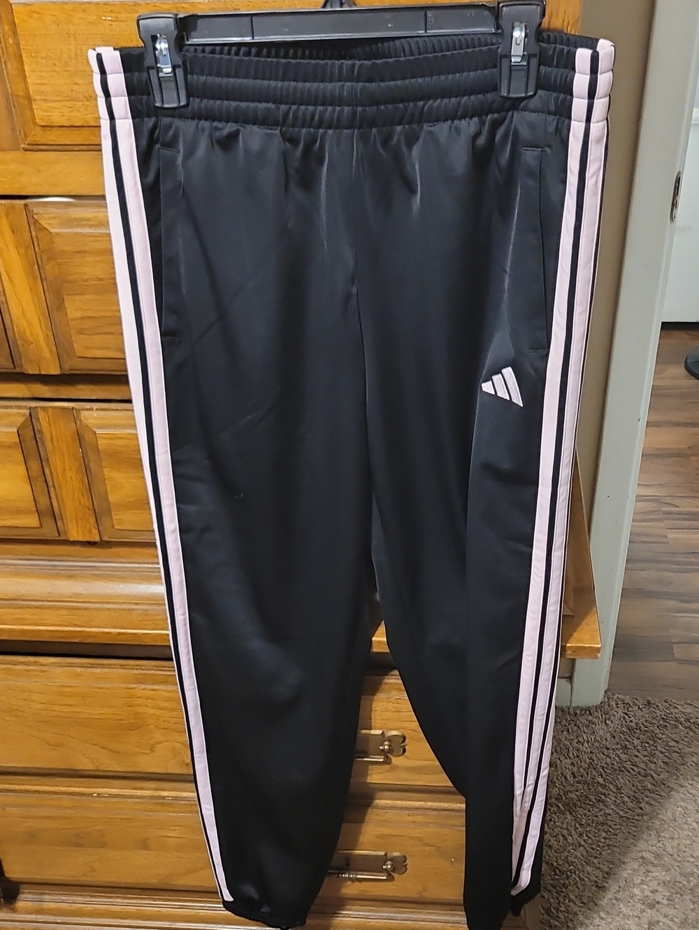 NWOT adidas Black Joggers with Light Pink Side Stripes